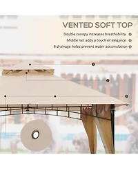 Outsunny 10'x10' Outdoor Patio Gazebo Canopy Metal Canopy Tent with 2-Tier Roof and Mesh Netting for Backyard, Beige