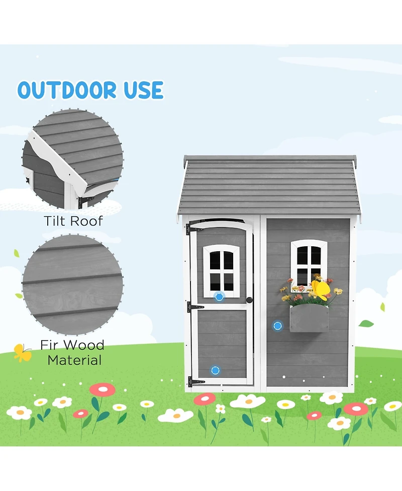 Outsunny Playhouse for Kids Outdoor with Floor for 3-8 Years Old,