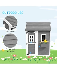 Outsunny Playhouse for Kids Outdoor with Floor for 3-8 Years Old,