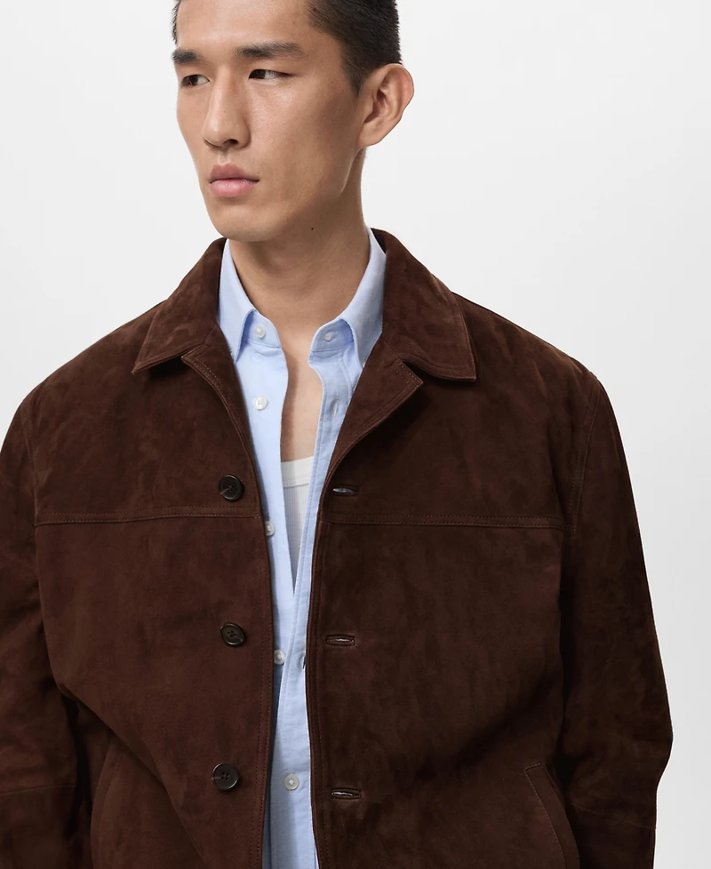 Mango Men's Leather Pockets Jacket