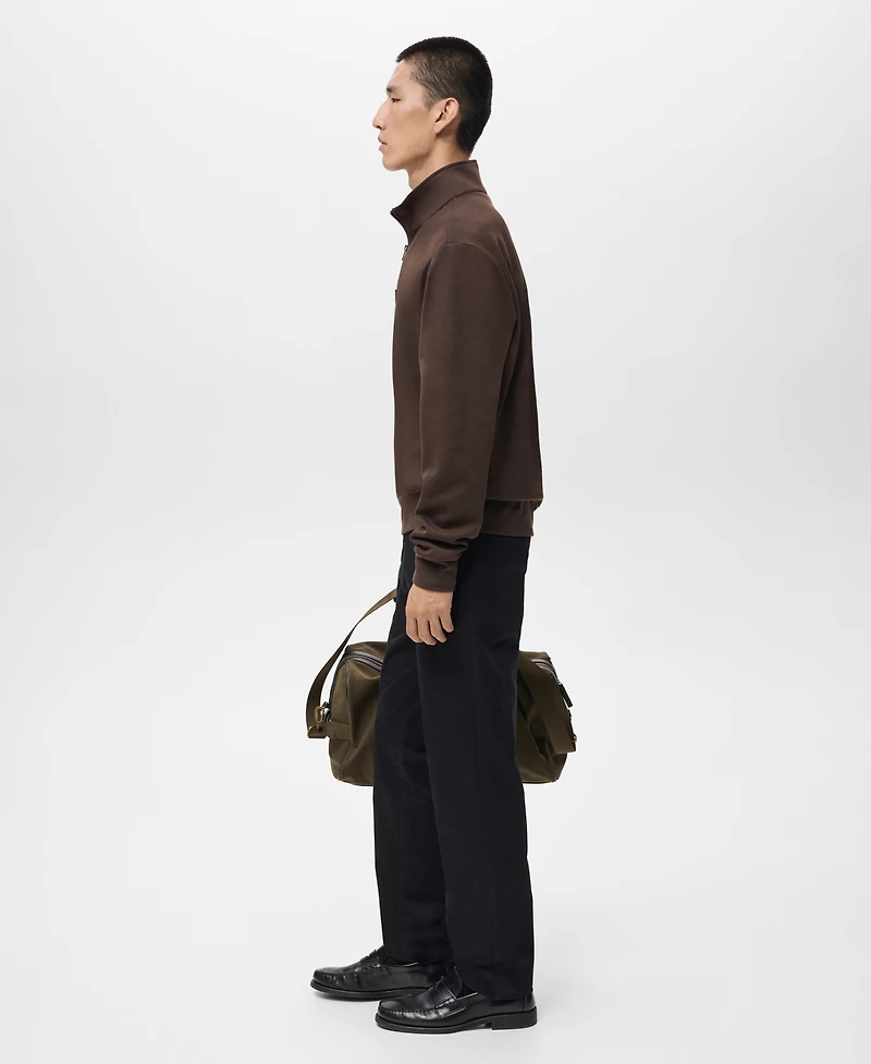 Mango Men's Zipper Regular-Fit Cotton Sweatshirt