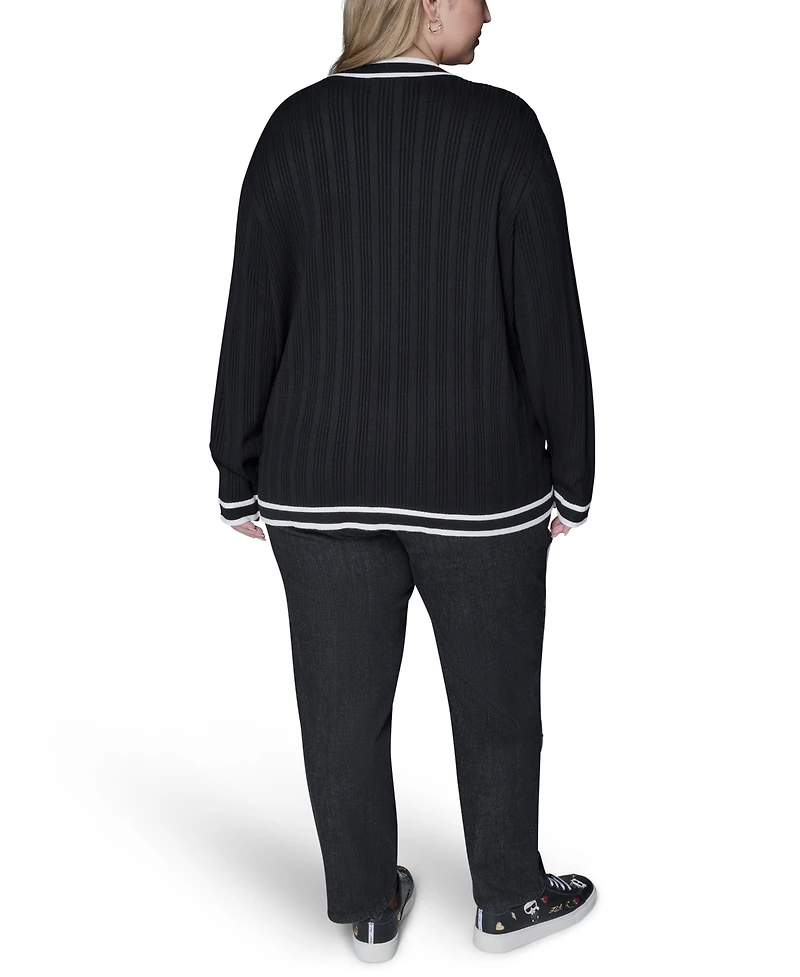 Karl Lagerfeld Paris Plus V-Neck Button Front Cardigan