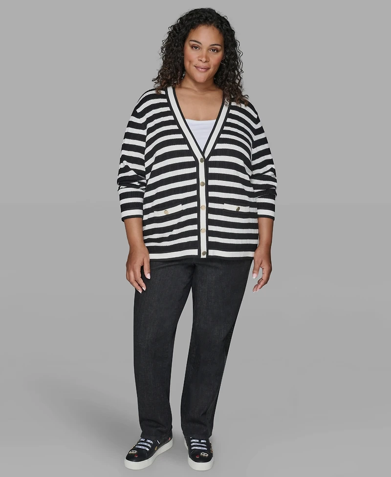 Karl Lagerfeld Paris Plus V-Neck Button Front Cardigan