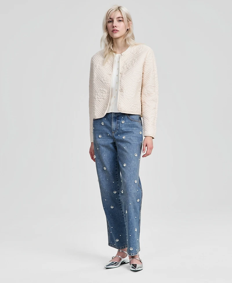 And Now This Petite Quilted Crewneck Rose Jacket, Macy's Exclusive