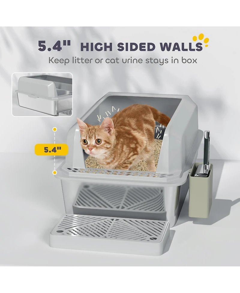 PawHut Stainless Steel Litter Box, High Sided Anti-Urine Leakage Non-Sticky