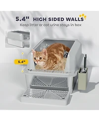 PawHut Stainless Steel Litter Box, High Sided Anti-Urine Leakage Non-Sticky