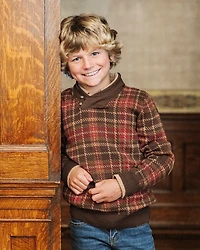 Hope & Henry Toddler Boys Organic Long Sleeve Intarsia Shawl Collar Sweater with Elbow Patches