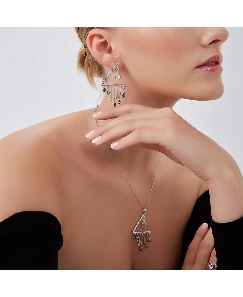 Colourful Rainbow Rain Drop Necklace in Sterling Silver