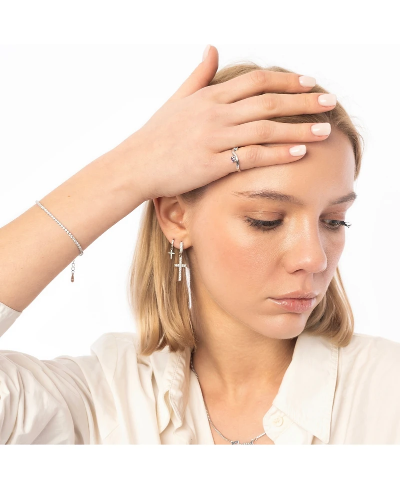 Spero London Bended Sterling Silver Double Gemstone Ring