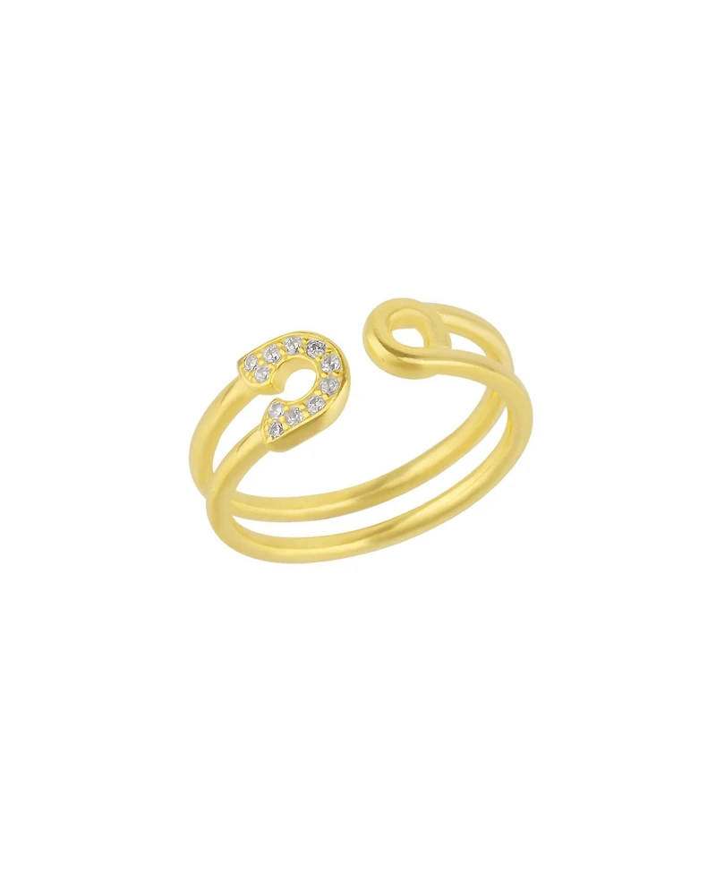 Sterling Silver Pave Jewelled Safety Pin Ring