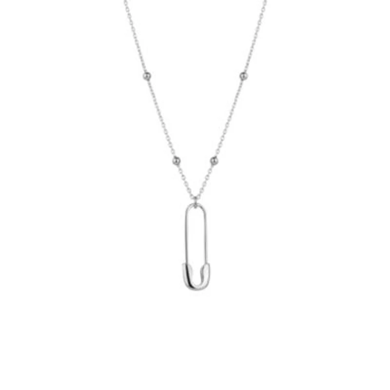 Spero London Sterling Silver Safety Pin Necklace With Beaded Satellite Chain