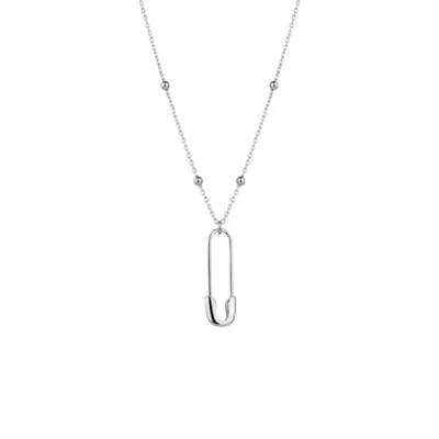 Spero London Sterling Silver Safety Pin Necklace With Beaded Satellite Chain