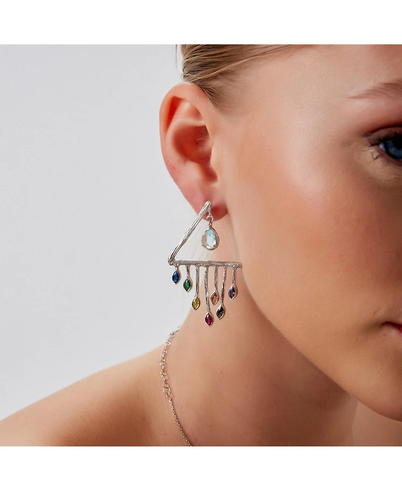 Spero London Colourful Rainbow Rain Drop Earrings in Sterling Silver