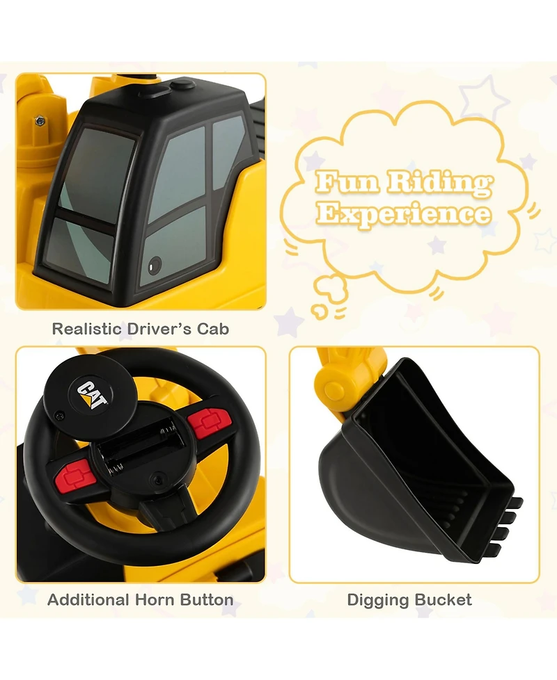 Sugift Licensed Caterpillar Kids Ride-On Digger-Yellow