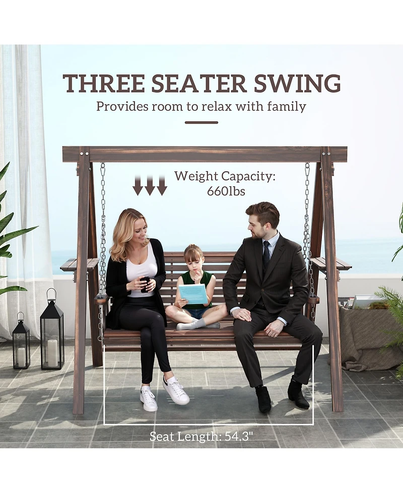 Outsunny 3 Seat Porch Swing with Sd and Side Tables,