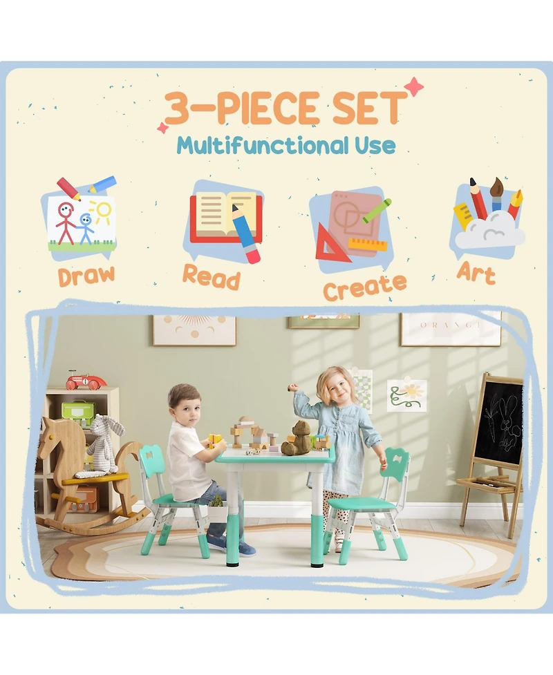 Qaba 3 Piece Height Adjustable Kids Table and Chairs for Daycare,
