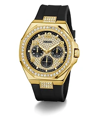 Guess Men's Gold-Tone Black Silicone Multi-Function Watch, 46mm