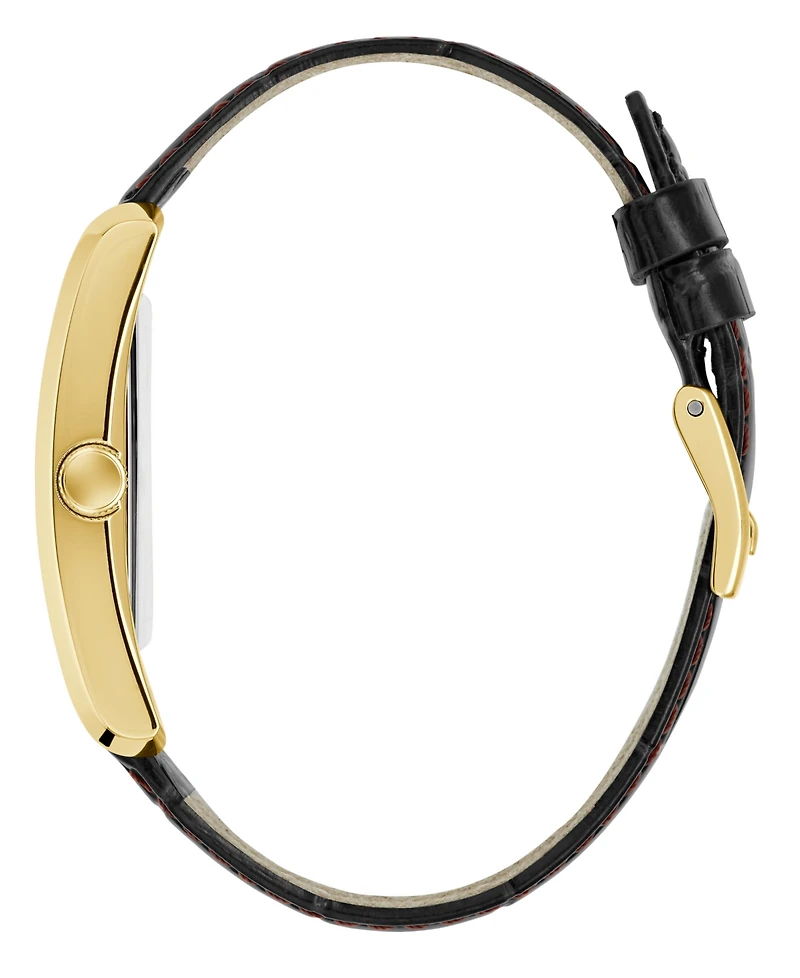 Guess Men's Gold-Tone Black Leather Analog Watch, 34mm