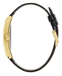 Guess Men's Gold-Tone Black Leather Analog Watch, 34mm