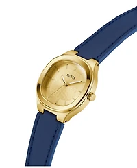 Guess Women's Gold-Tone Blue Leather Analog Watch, 32mm