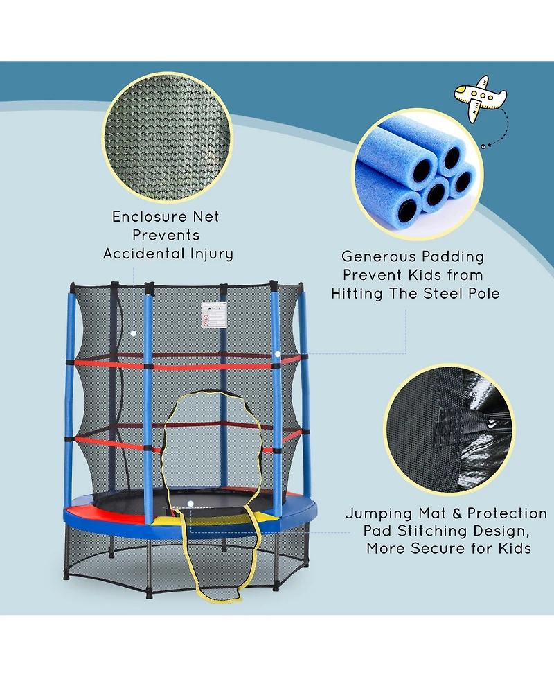 Outsunny Φ5FT Kids Trampoline with Enclosure Net,