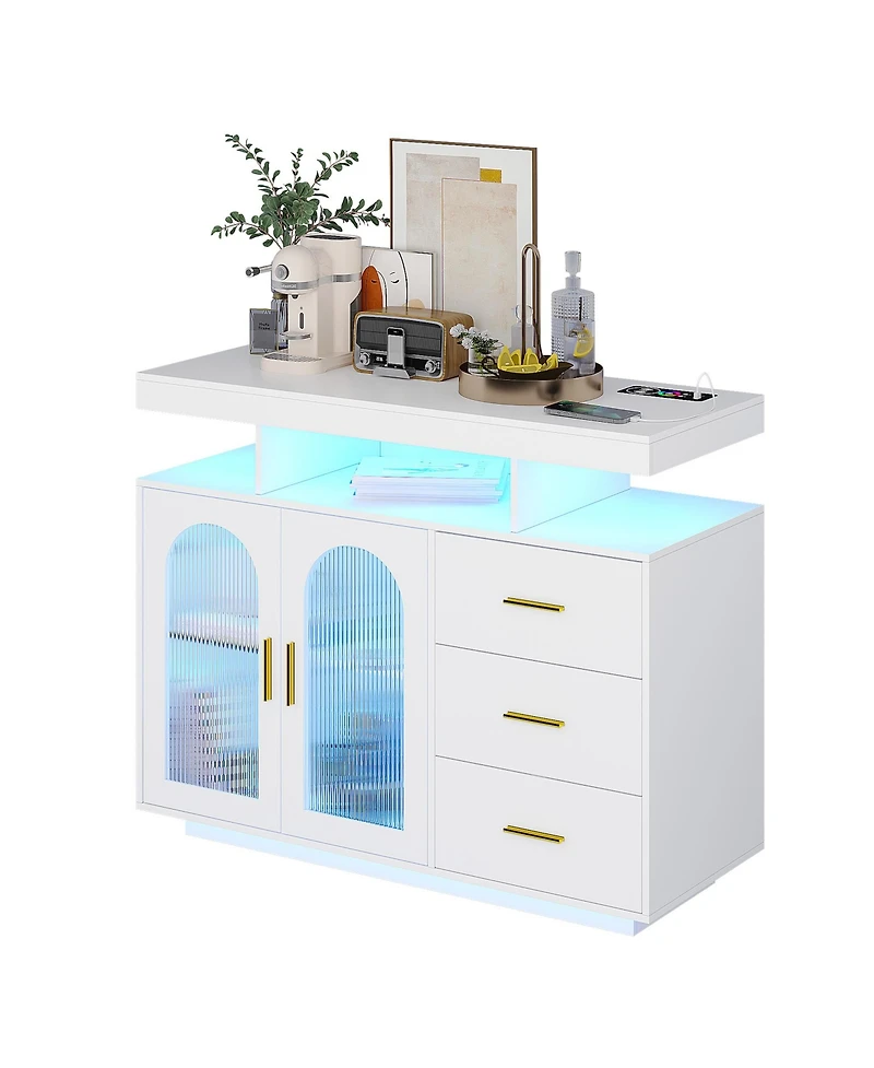 Vlsrka Wine Bar Storage Cabinet with Led Lights