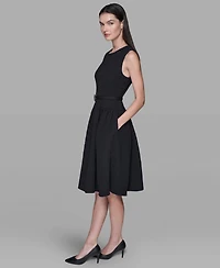 Karl Lagerfeld Paris Women's Floral Crewneck Belted Midi Dress