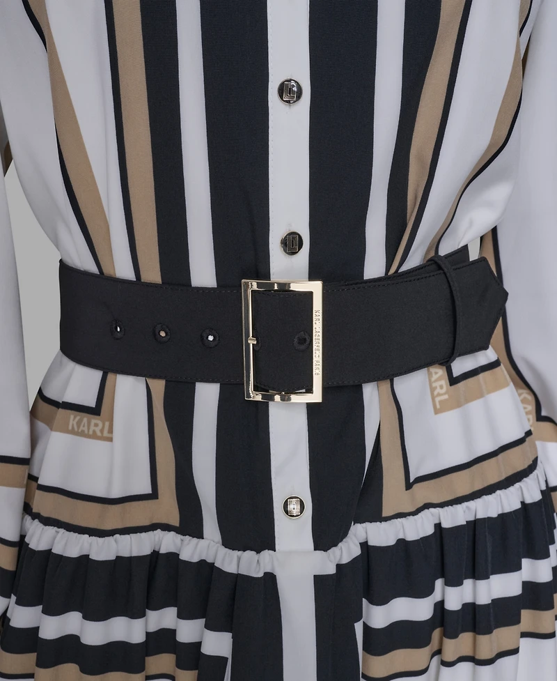 Karl Lagerfeld Paris Women's Printed Crepe Collar Shirt Dress