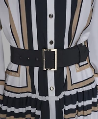 Karl Lagerfeld Paris Women's Printed Crepe Collar Shirt Dress