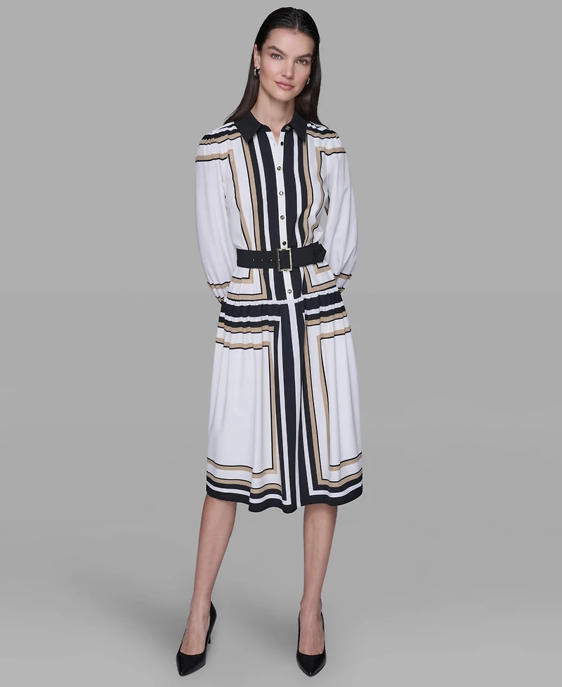 Karl Lagerfeld Paris Women's Printed Crepe Collar Shirt Dress