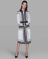Karl Lagerfeld Paris Women's Printed Crepe Collar Shirt Dress