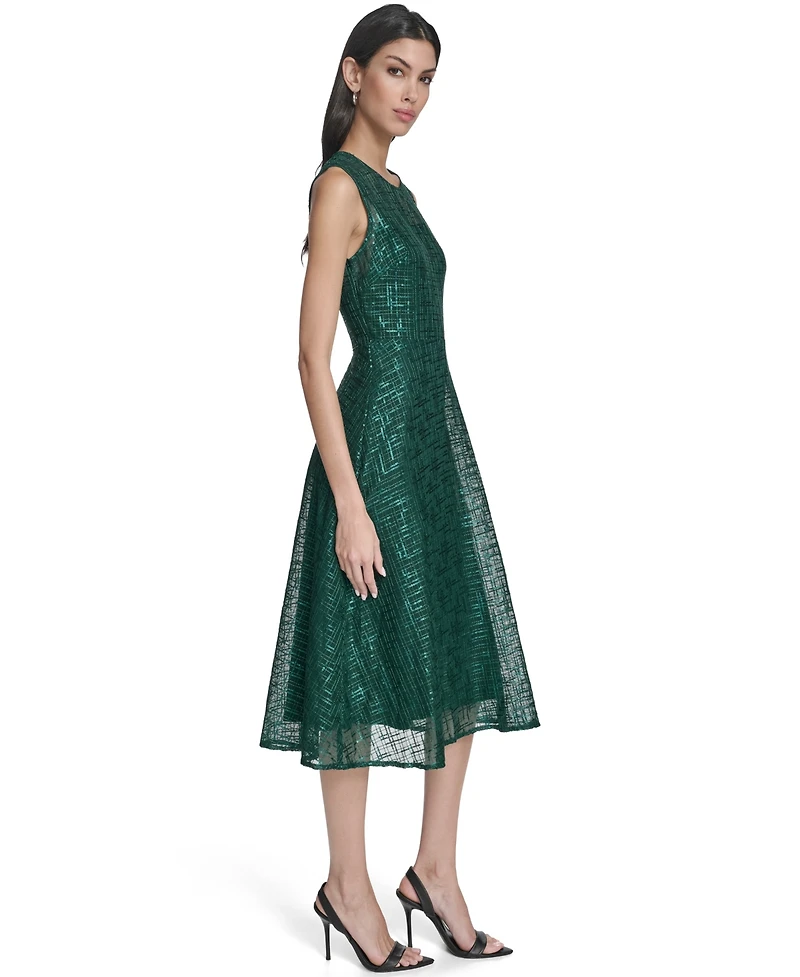 Calvin Klein Women's Sequin Detail Crewneck Fit and Flare Dress