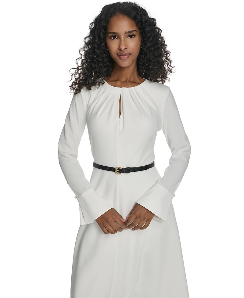 Calvin Klein Women's Belted Bell Sleeve Crewneck Dress