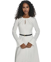 Calvin Klein Women's Belted Bell Sleeve Crewneck Dress