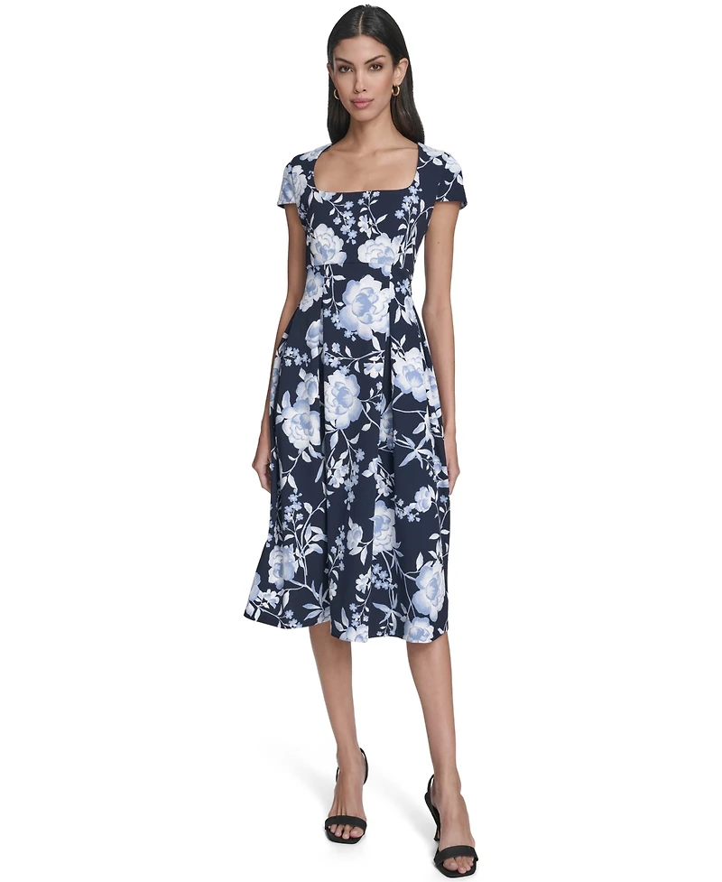 Calvin Klein Women's Floral Print Square Neck Dress
