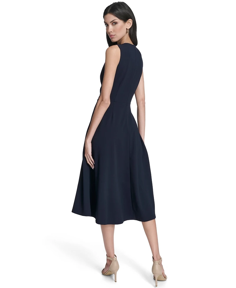 Calvin Klein Women's Pleat Detail Crewneck Midi Dress