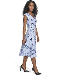 Calvin Klein Women's Printed Fit and Flare V-Neck Dress