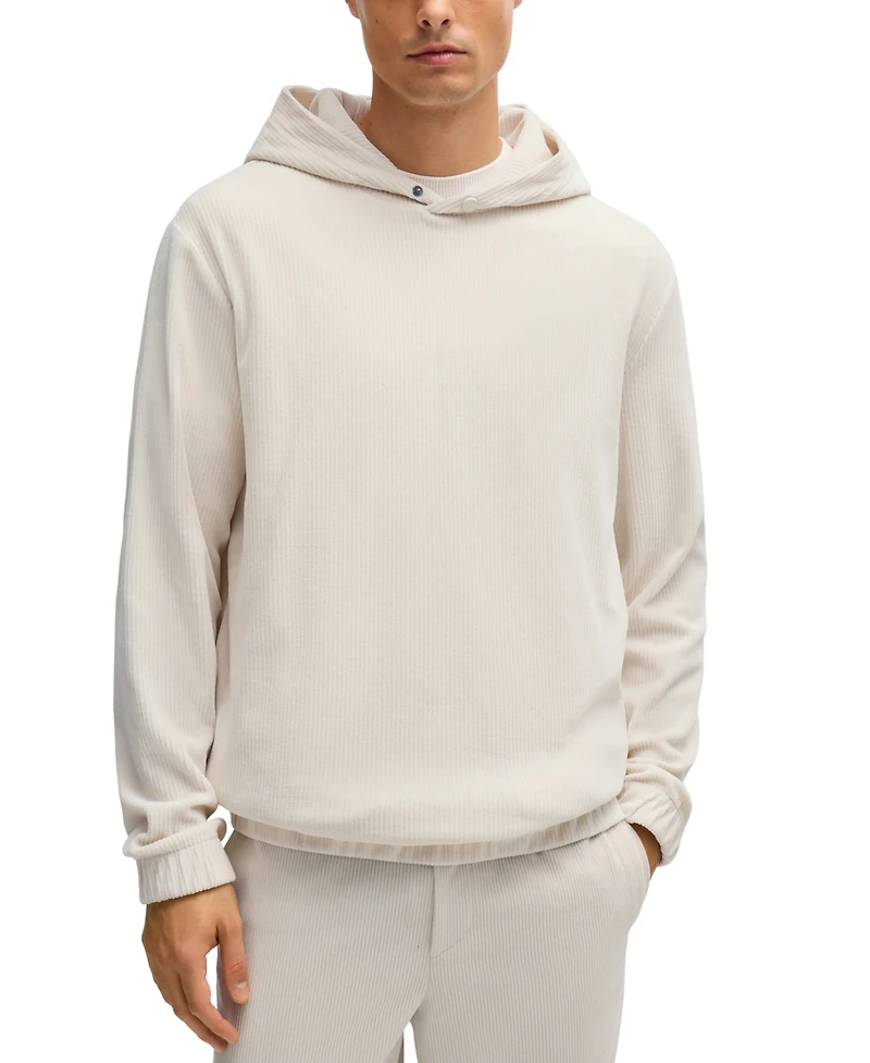 Boss by Hugo Men's Press-Stud Hood Cotton-Corduroy Hoodie