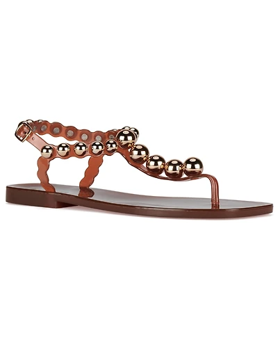 Jeffrey Campbell Women's Plated Studded T-Strap Jelly Sandals