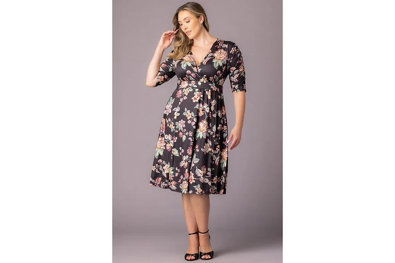 Kiyonna Plus Gabriella Ruched Sleeve Midi Dress with Pockets