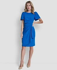 Dkny Women's Short Sleeve Scuba Crepe Ruched Sheath Dress