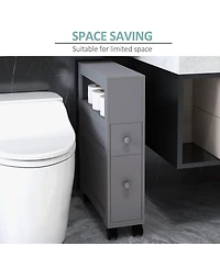 Airsurfer 6.25 x 20.5 x 28.25 Wood Rolling Narrow Bathroom Side Storage Cabinet Freestanding Storage Organizer Gray