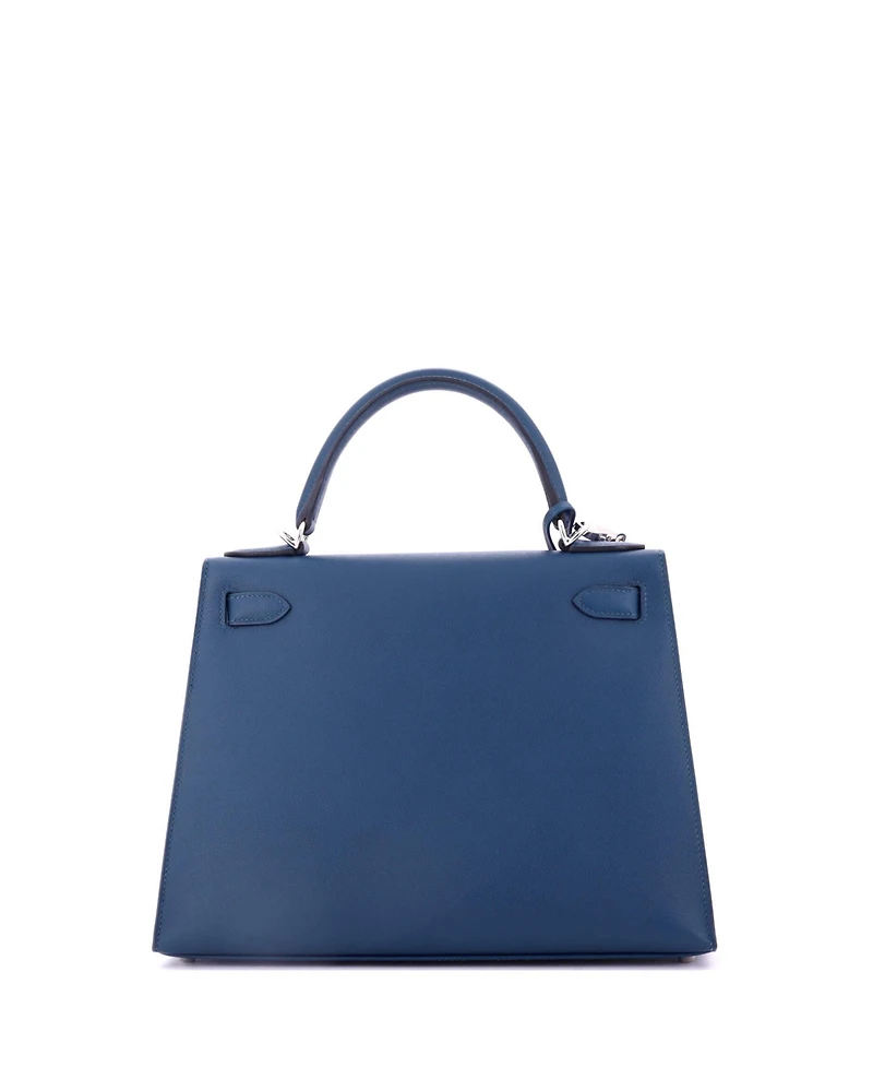 Pre-Owned Hermes Kelly 28 Handbag Blue Madame with Palladium Hardware