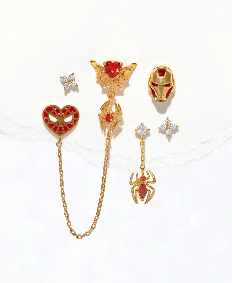 Girls Crew Gold Plated Marvel's Spider-Man Web of Love Ear Cuff and Stud Earrings