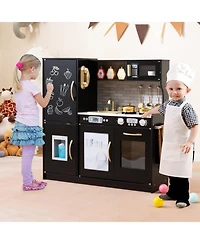 Skonyon Kids Wooden Pretend Play Kitchen with Blackboard & Accessories