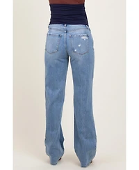 Pinkblush Maternity Light Blue Distressed Open Knee Straight Leg Jeans