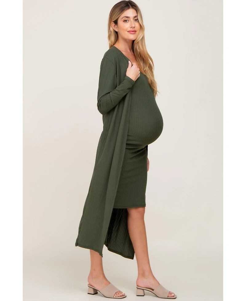 Pinkblush Maternity Olive Ribbed Cardigan 2 Piece Set