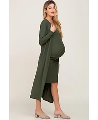 Pinkblush Maternity Olive Ribbed Cardigan 2 Piece Set