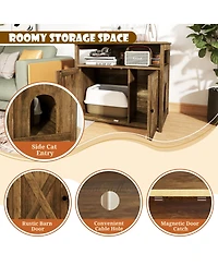 Skonyon Cat Litter Box Enclosure with Double Barn Doors, Divider, Side Entry and Storage Shelf