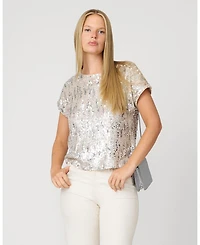 Cable & Gauge Women's Cluster Sequin Easy Tee